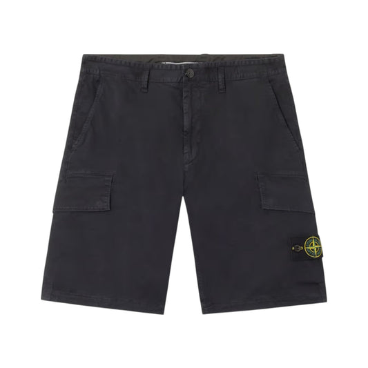 Stone Island Stretch Organic Twill Cotton 'Old' Effect Navy Cargo Shorts